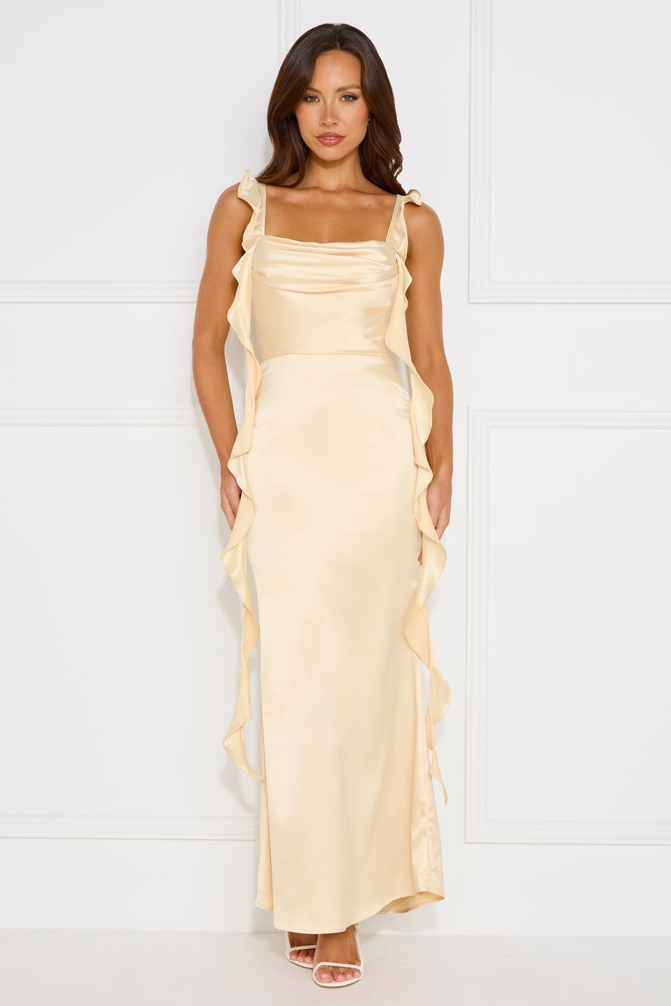 Romance High Satin Maxi Dress Yellow