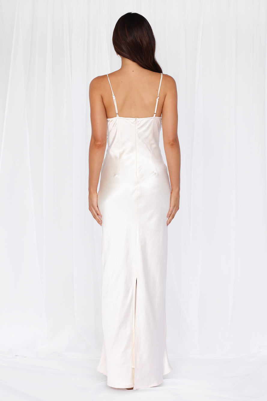 HELLO MOLLY The Madeline Cowl Satin Maxi Dress Pearl