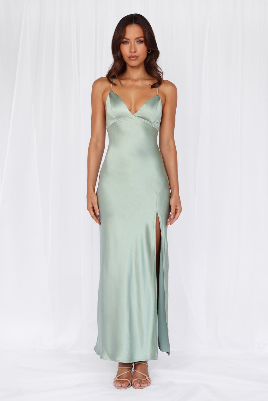 The Sophia Satin Maxi Dress Sage