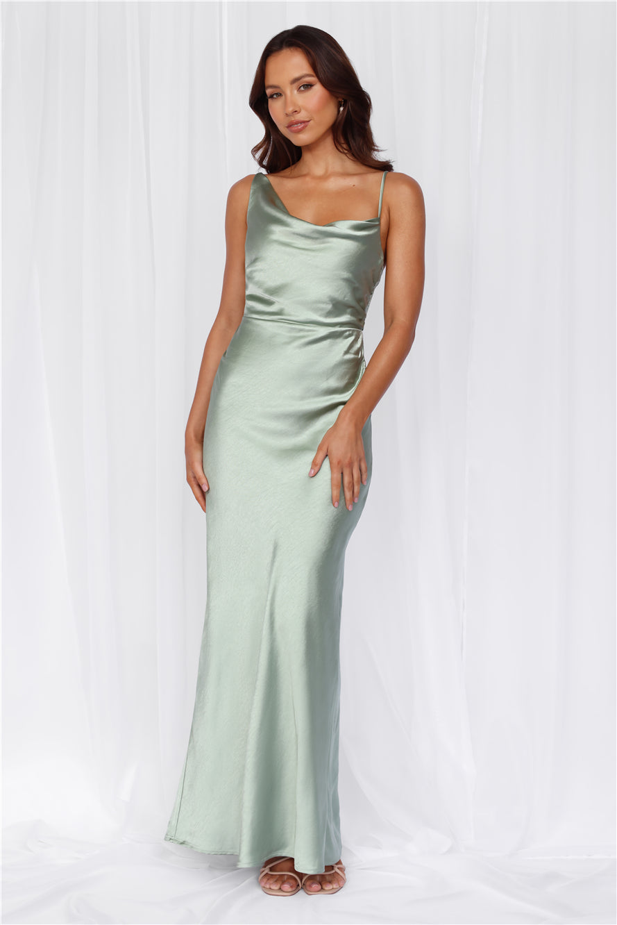 HELLO MOLLY The Madeline Cowl Satin Maxi Dress Sage
