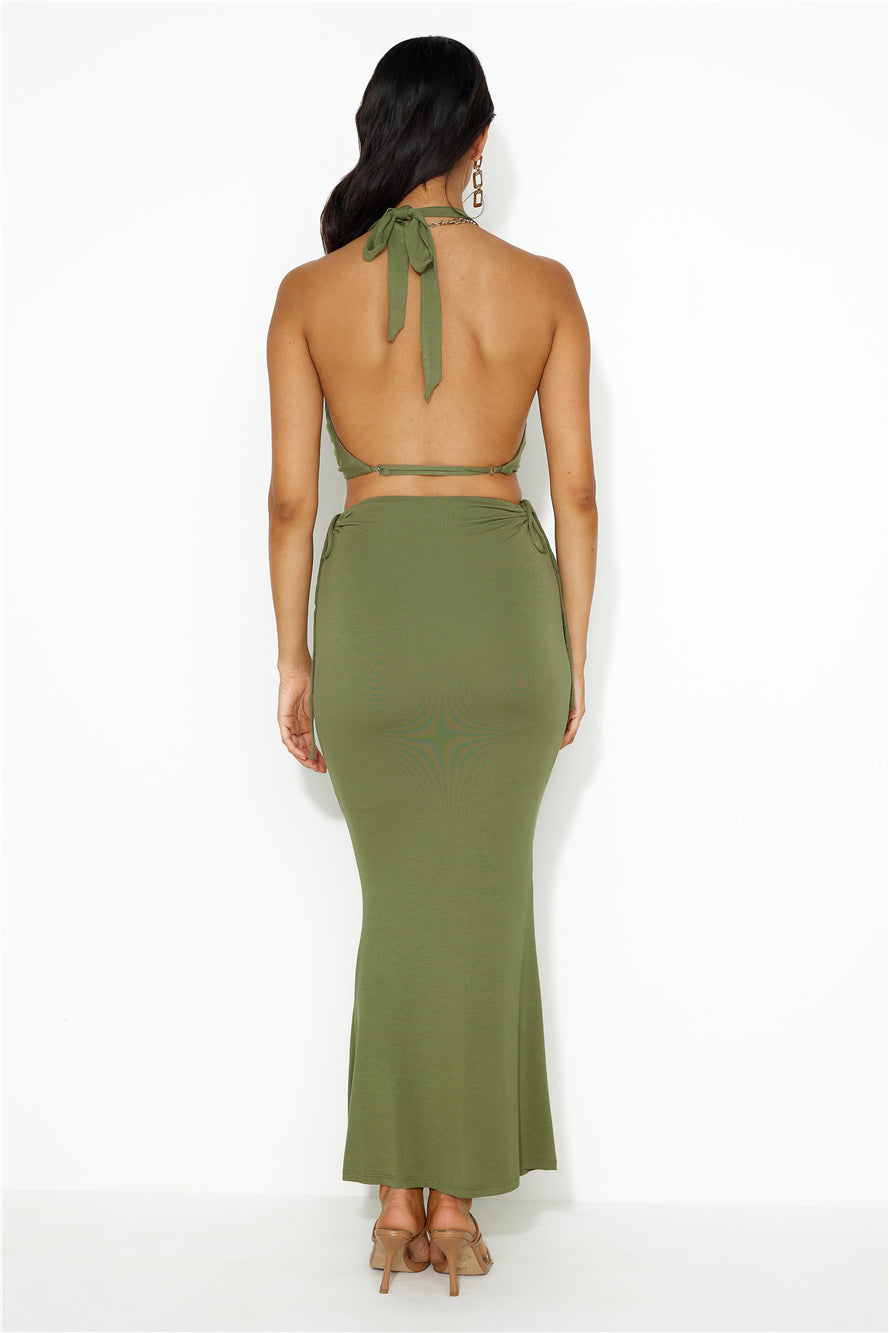 She Owns It Halter Top Khaki