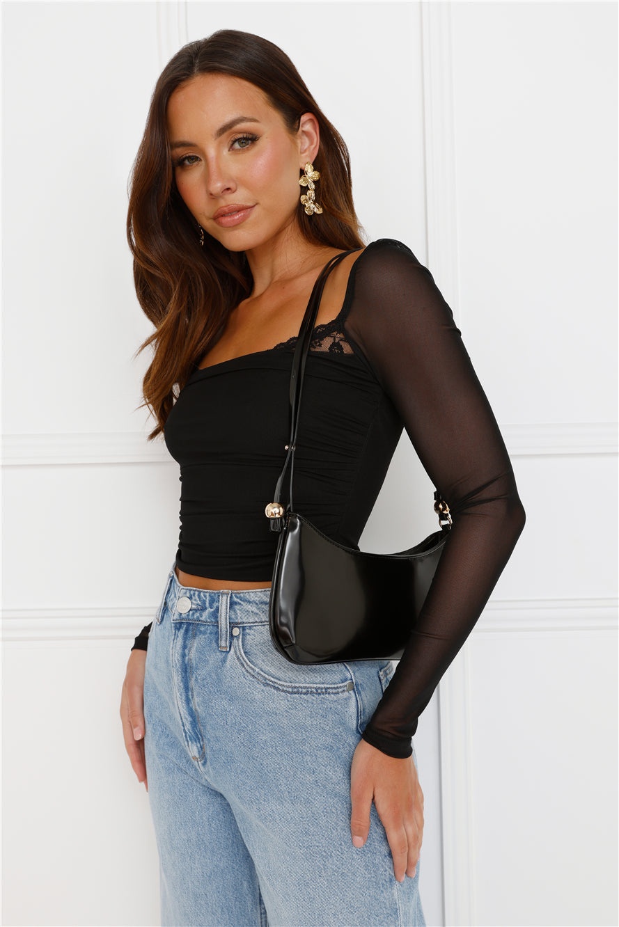 Decadent Style Mesh Long Sleeve Crop Top Black