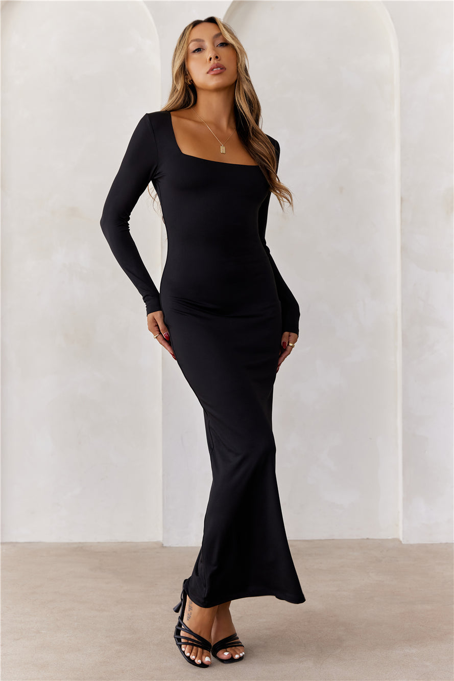 BASE Embrace Shape Long Sleeve Maxi Dress Black NEW