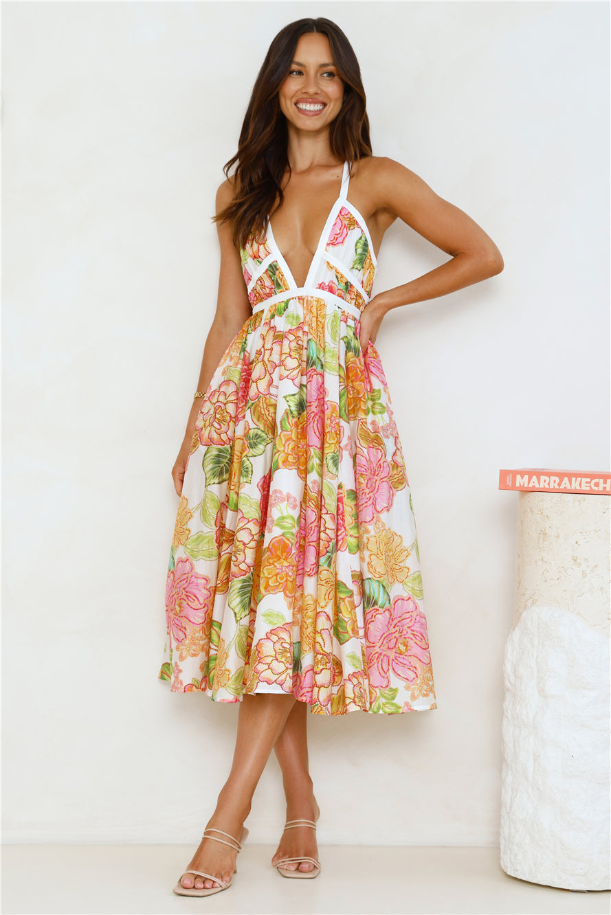 Blooming In The City Midi Dress Orange