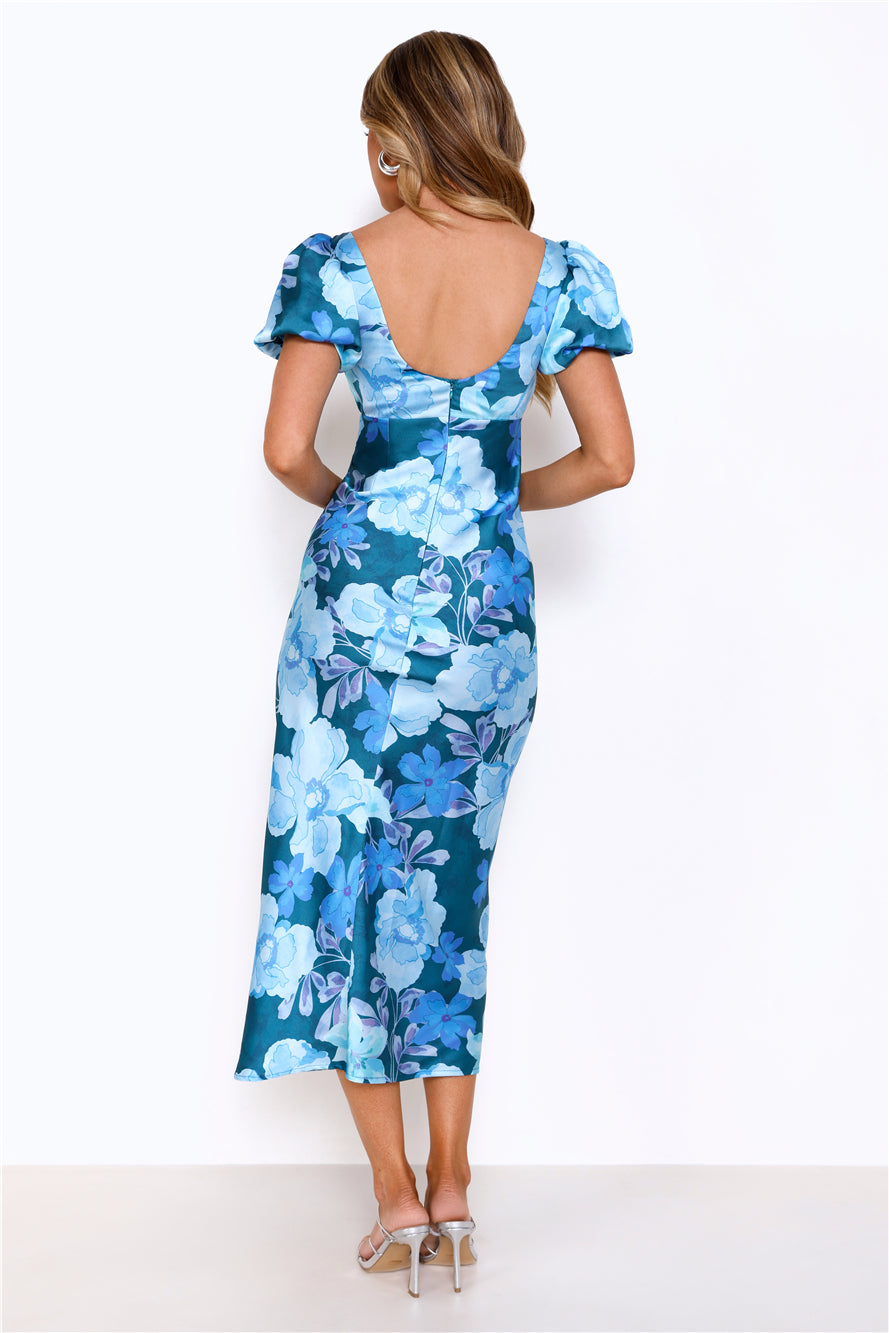 Noir Flower Midi Dress Blue