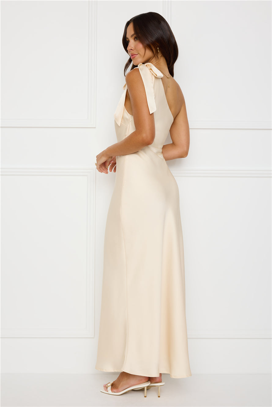 Night Of Distinction One Shoulder Satin Maxi Dress Champagne