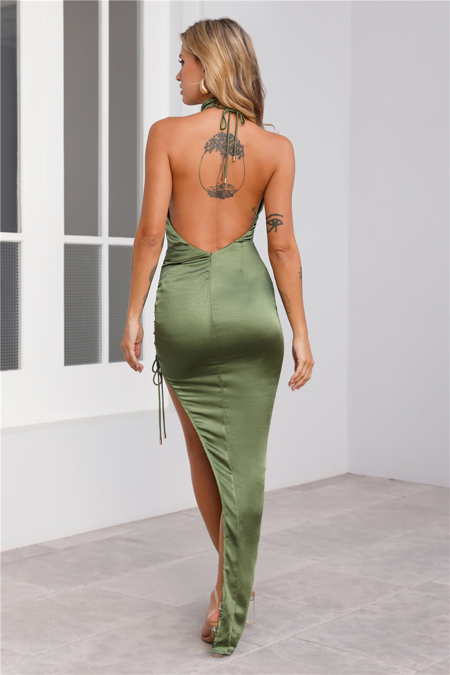 Skylark Satin Maxi Dress Olive