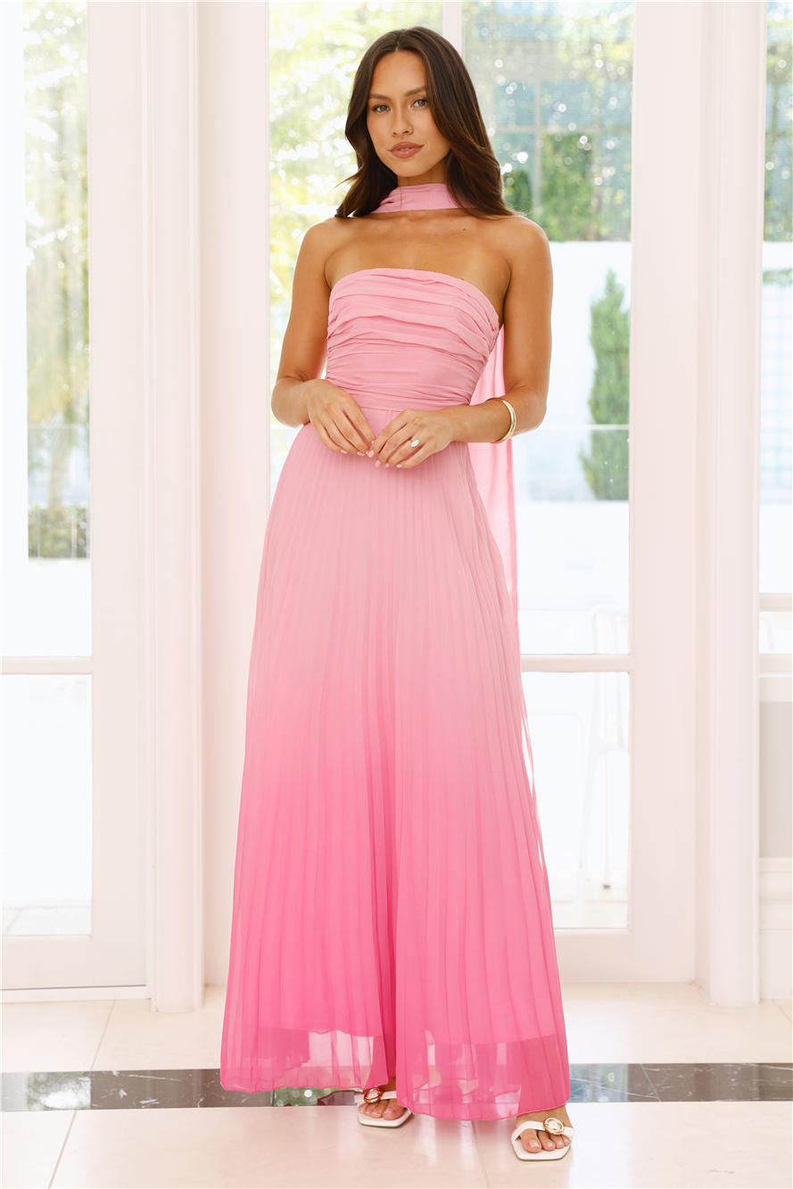 Love Loft Strapless Pleated Maxi Dress Pink