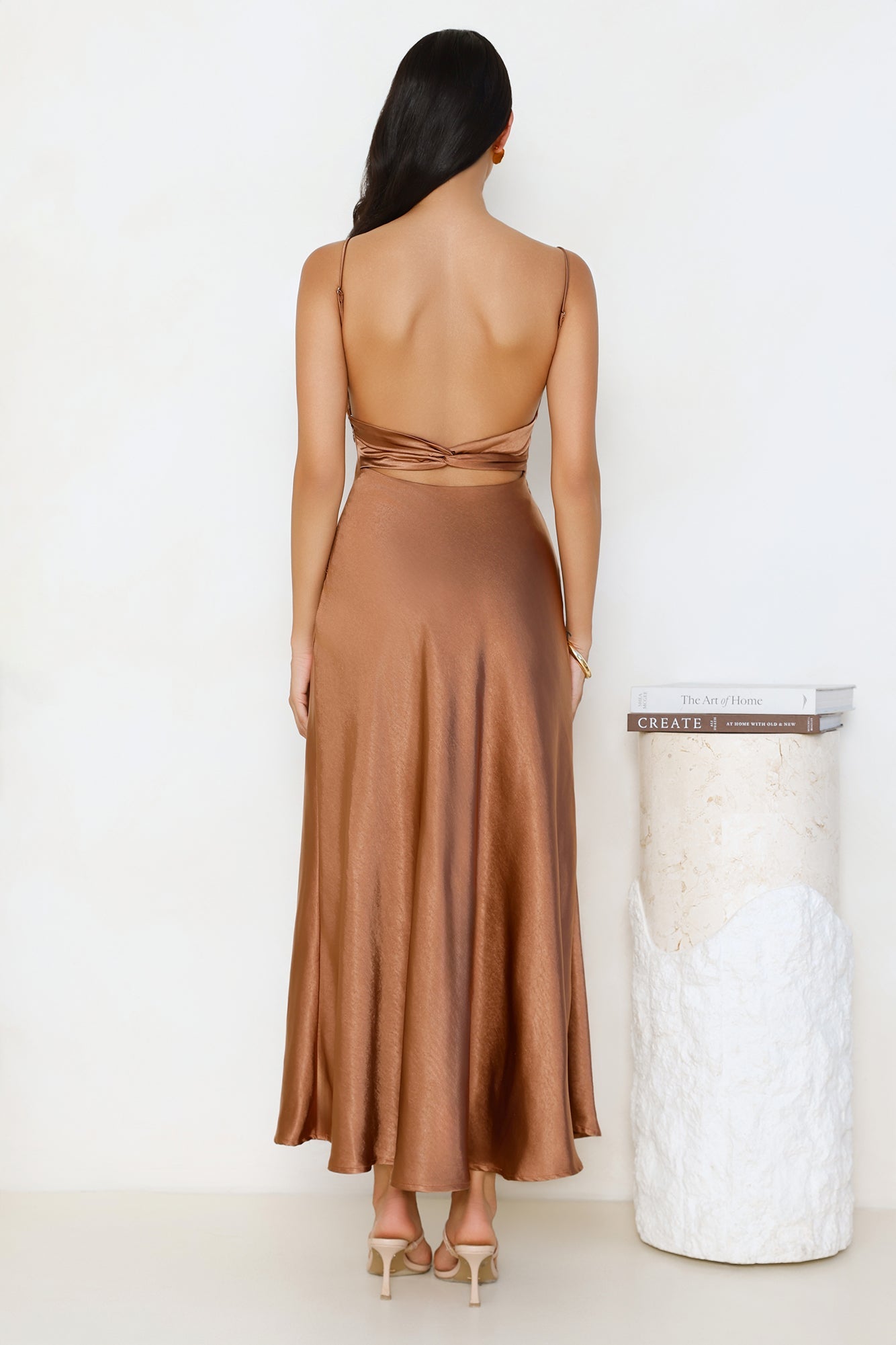 Empire Chic Satin Maxi Dress Chocolate