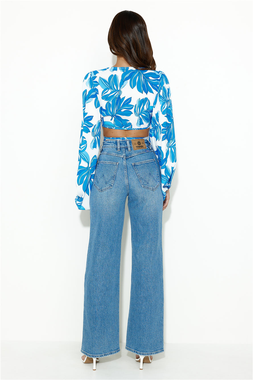 Happy Dance Long Sleeve Crop Top Blue