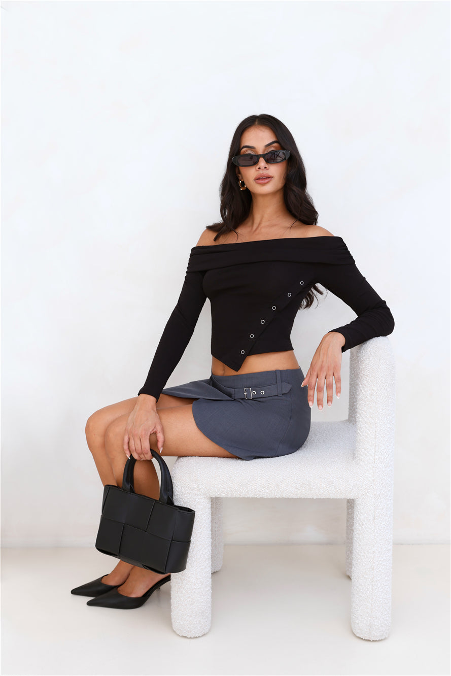Power Of Basics Off Shoulder Long Sleeve Top Black