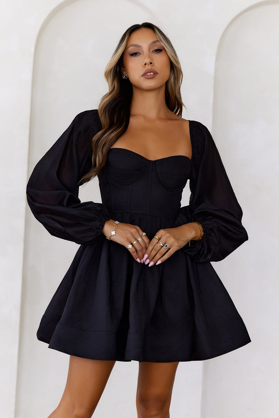 Modern Love Story Long Sleeve Mini Dress Black