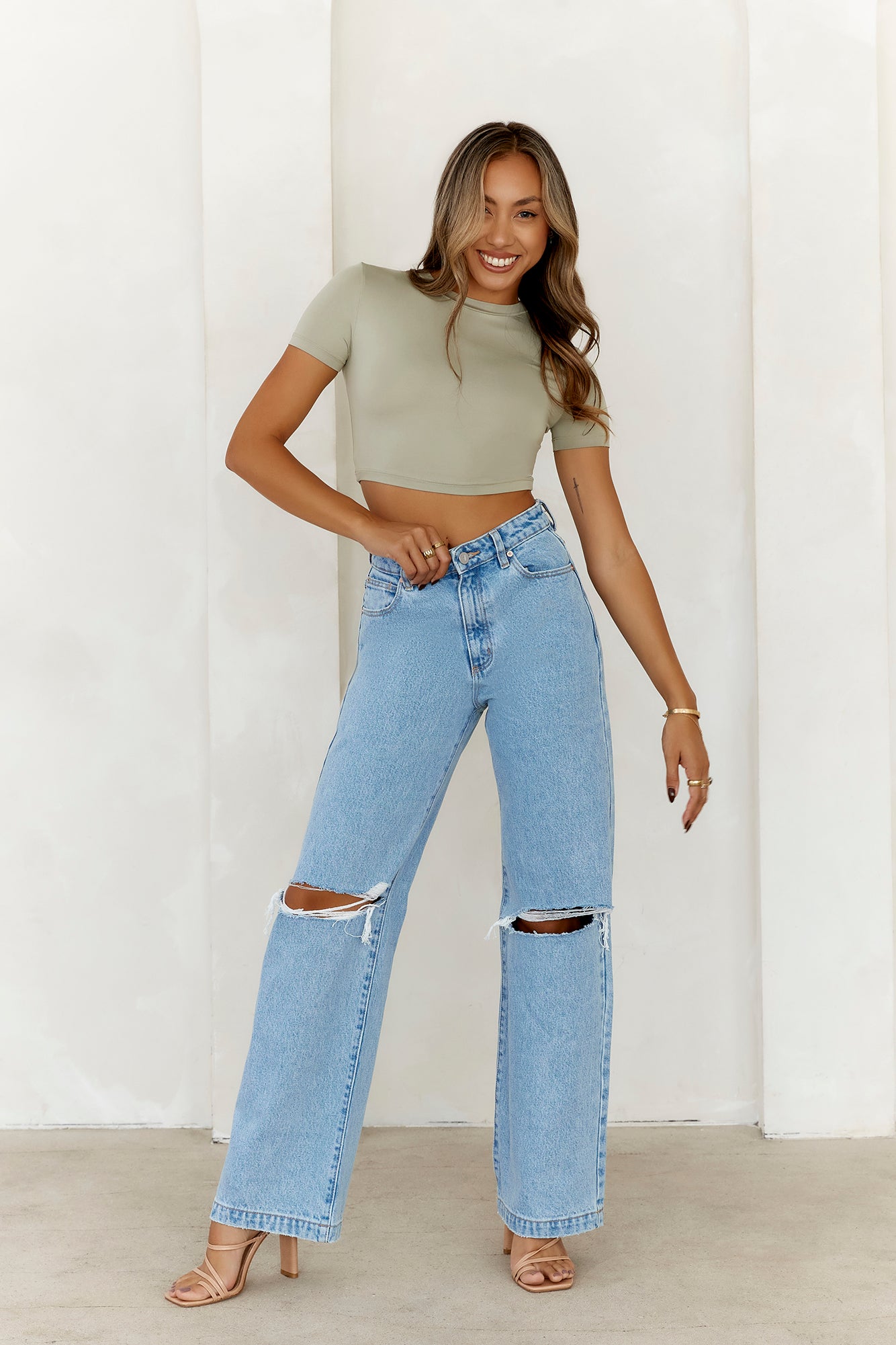 BASE The Baby Tee Crop Top Sage