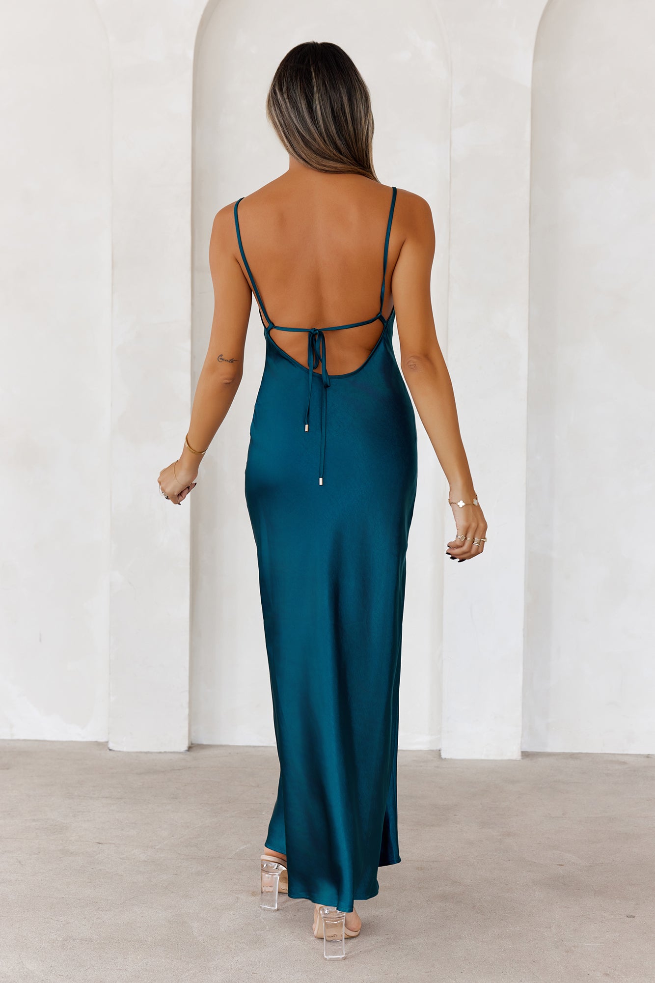 Alluring Nights Satin Slip Maxi Dress Green