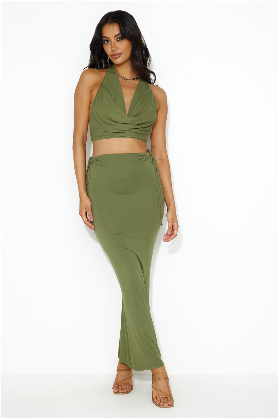 She Owns It Halter Top Khaki