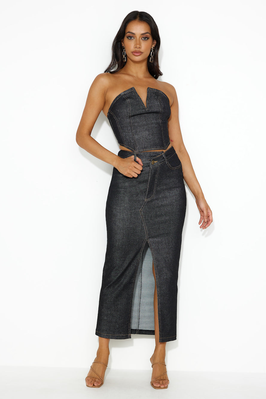 Always The Trendsetter Denim Crop Top Black