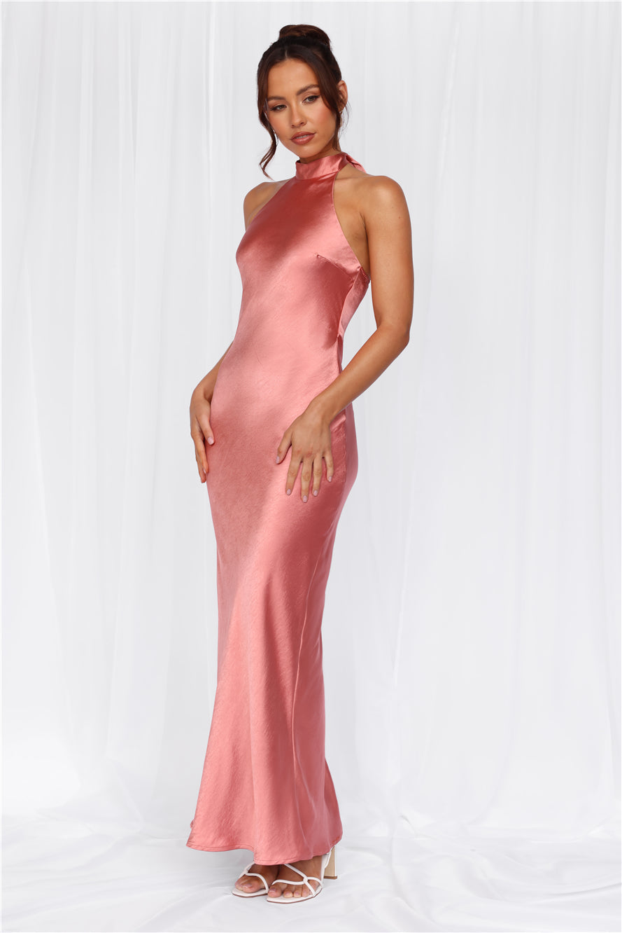 HELLO MOLLY The Cleo Halter Satin Maxi Dress Rose