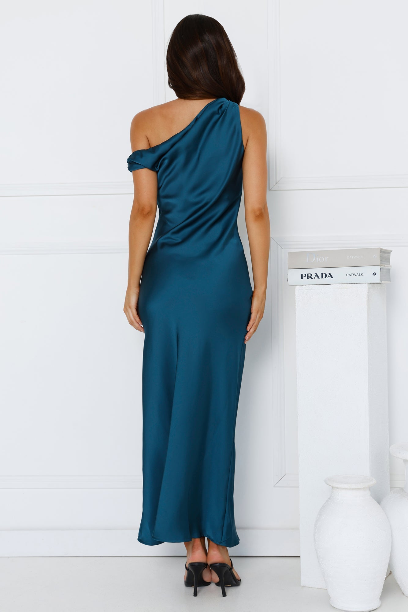 Limitless Girl Satin Off Shoulder Maxi Dress Teal