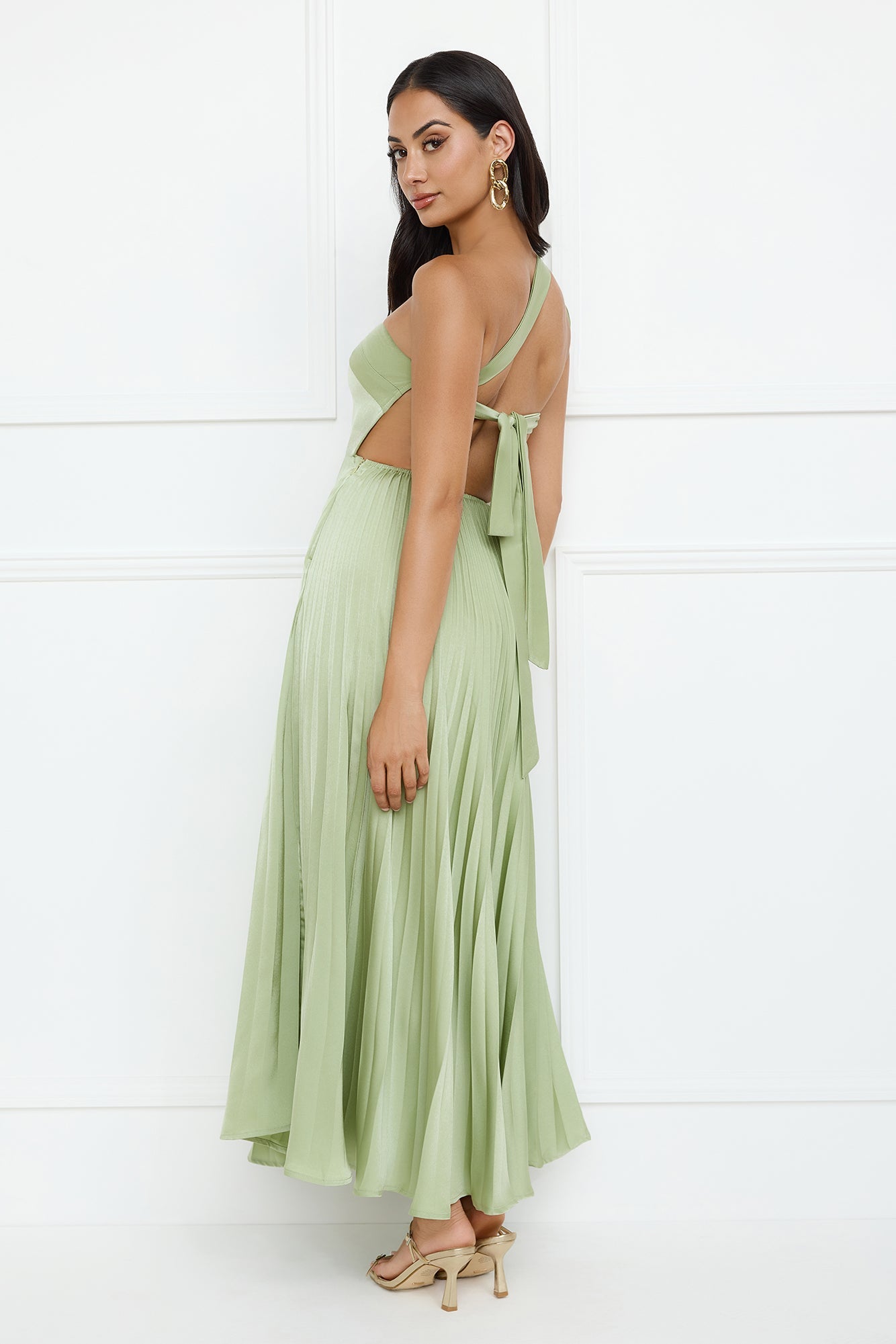 Ros�� Reverie One Shoulder Satin Maxi Dress Sage
