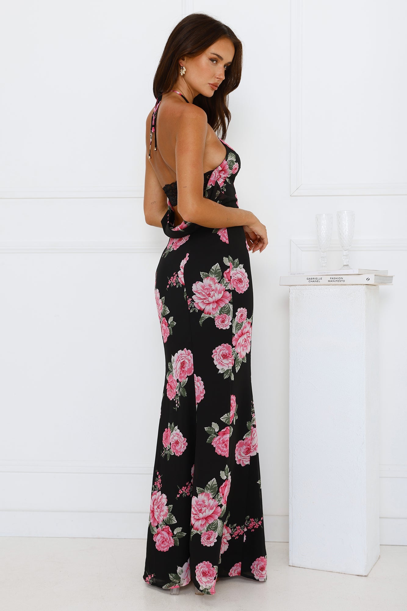 Blossom Beauty Halter Maxi Dress Black