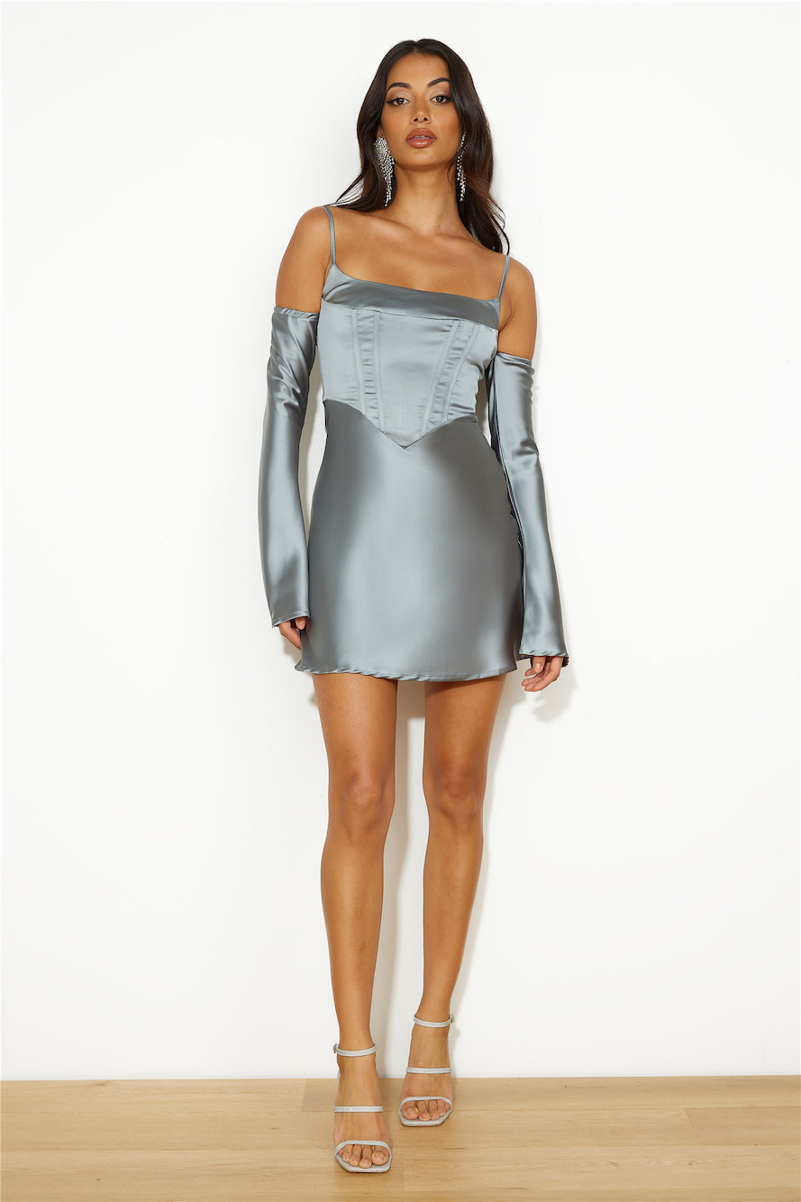 Channel Me Satin Mini Dress Sage