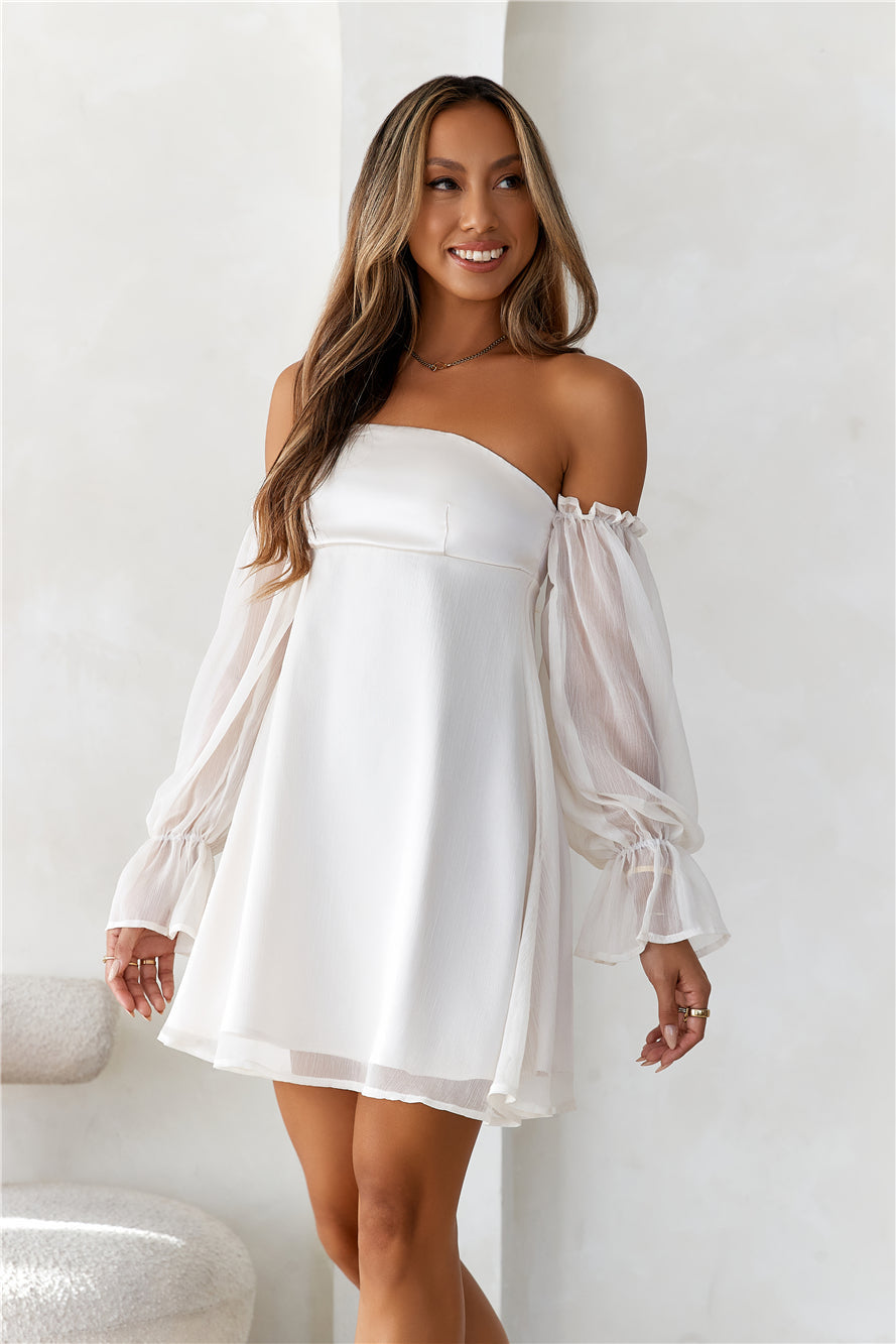 HELLO MOLLY Delicate Soul Off Shoulder Mini Dress Beige