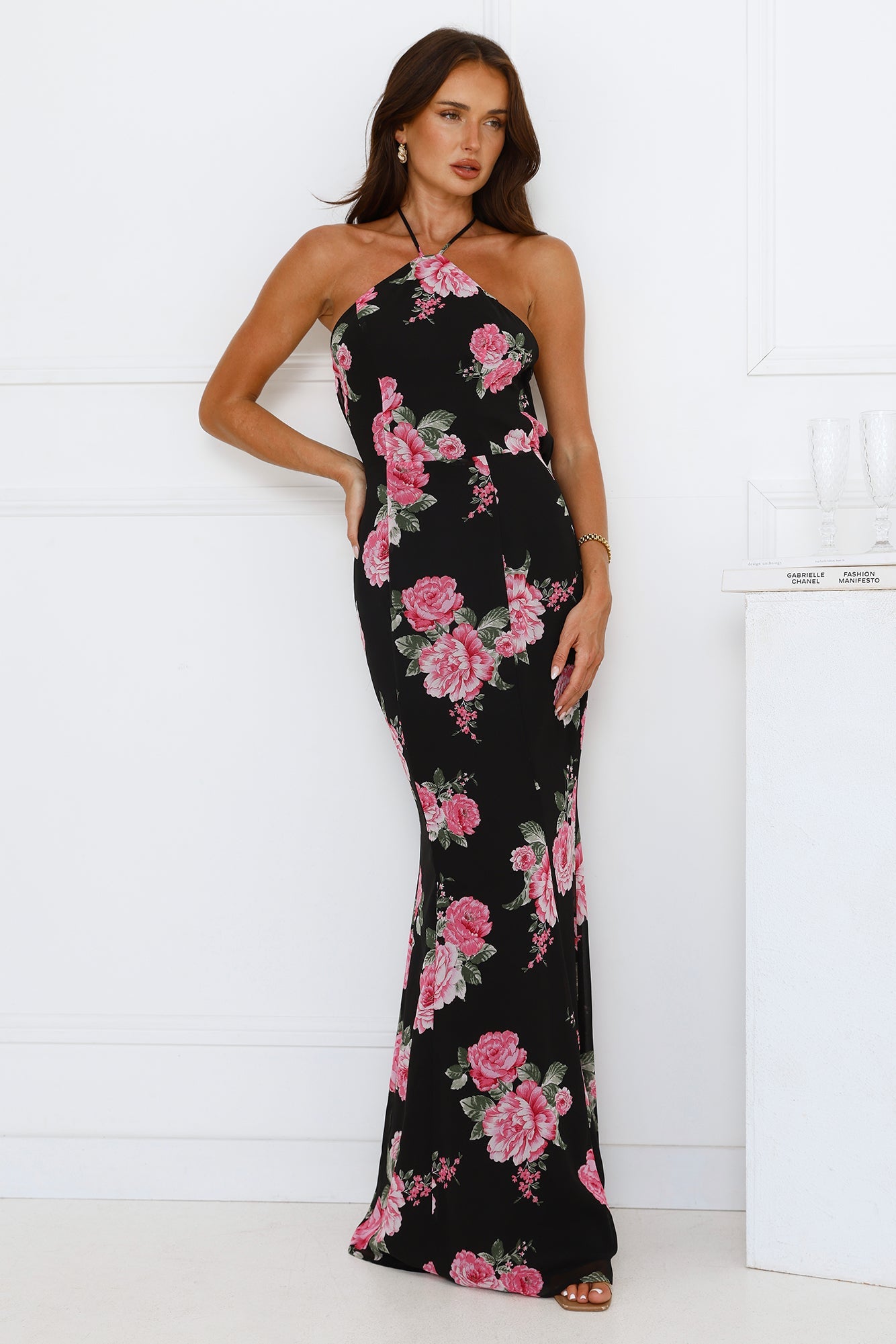 Blossom Beauty Halter Maxi Dress Black