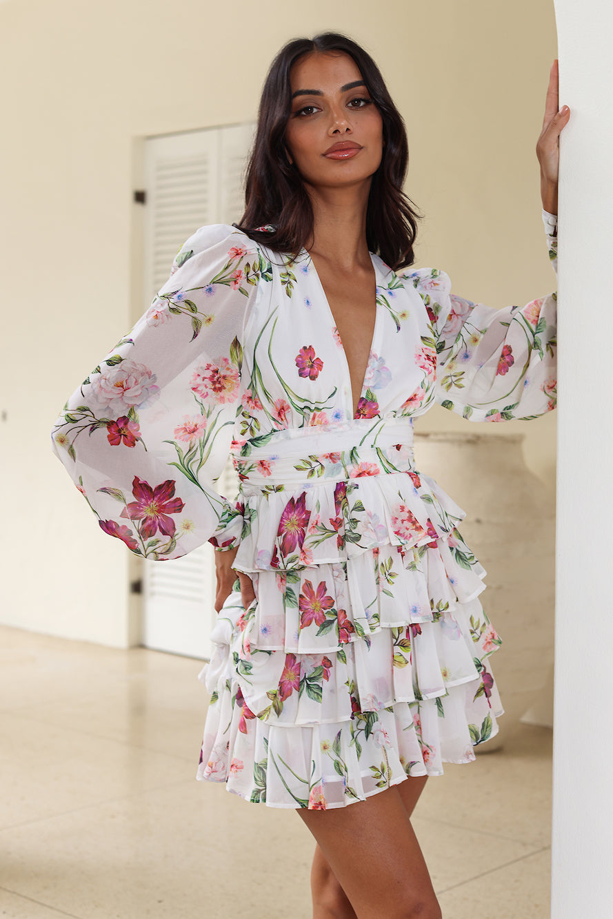 RUNAWAY Carlita Mini Dress Jaci Print White Floral
