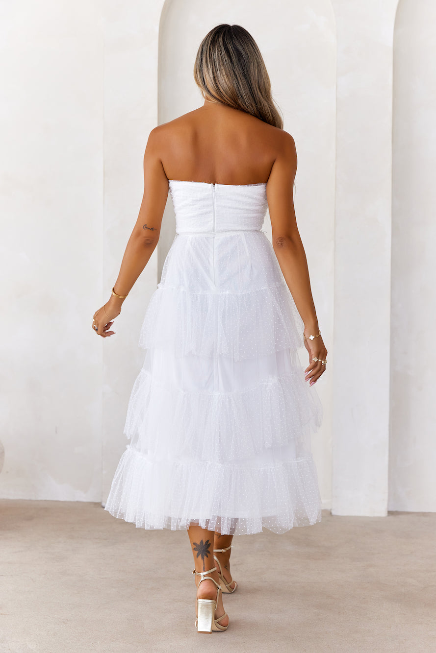 Refined Radiance Strapless Mesh Midi Dress Ivory