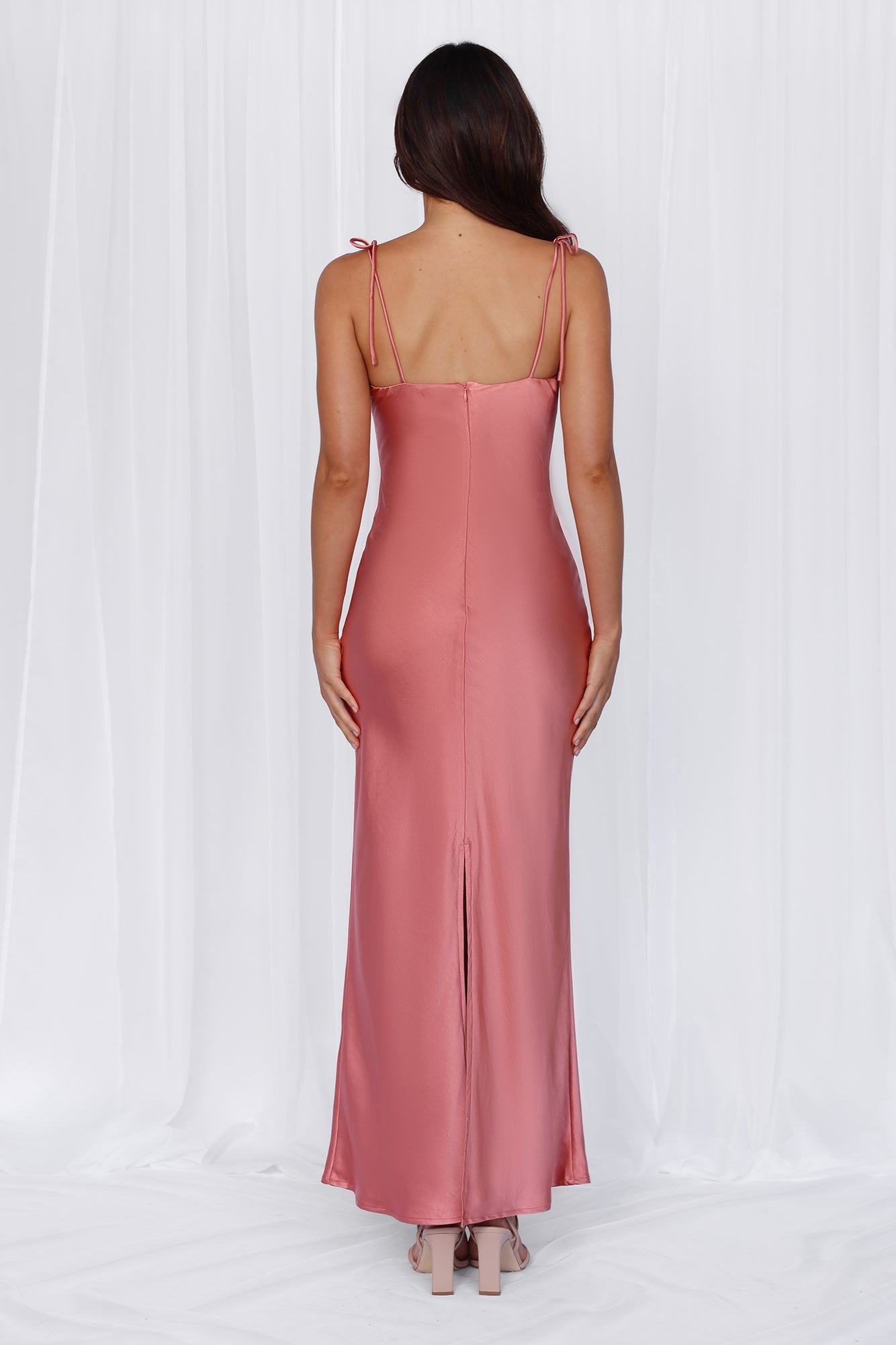 HELLO MOLLY The Penelope Cowl Satin Maxi Dress Rose
