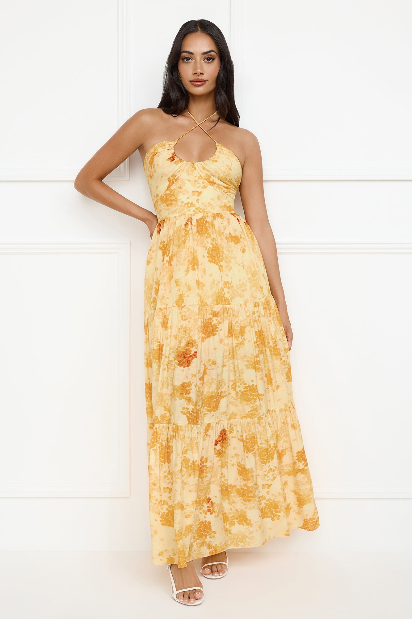 Silken Sunshine Halter Maxi Dress Yellow