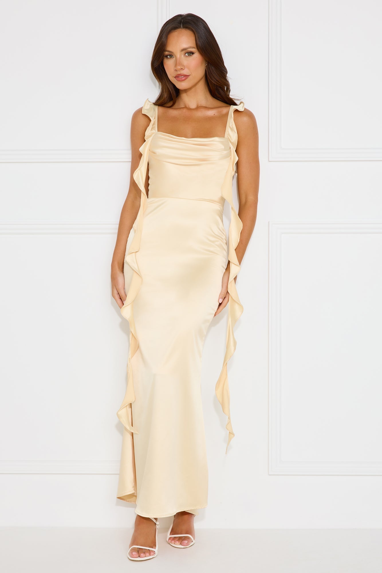 Romance High Satin Maxi Dress Yellow