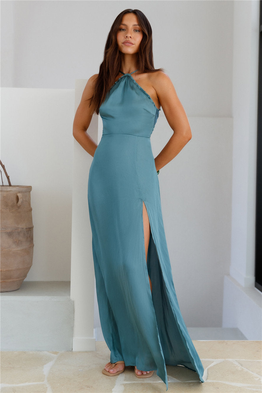 Soiree Style Satin Maxi Dress Sage