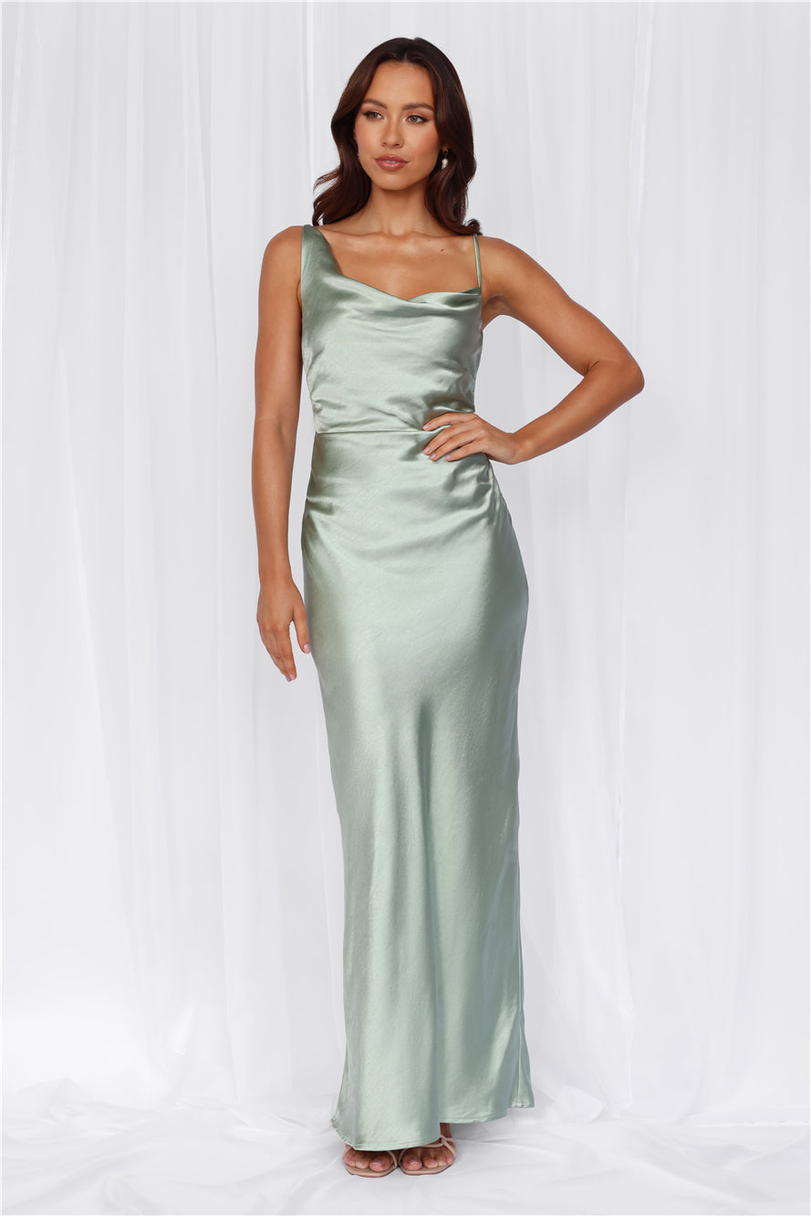 HELLO MOLLY The Madeline Cowl Satin Maxi Dress Sage