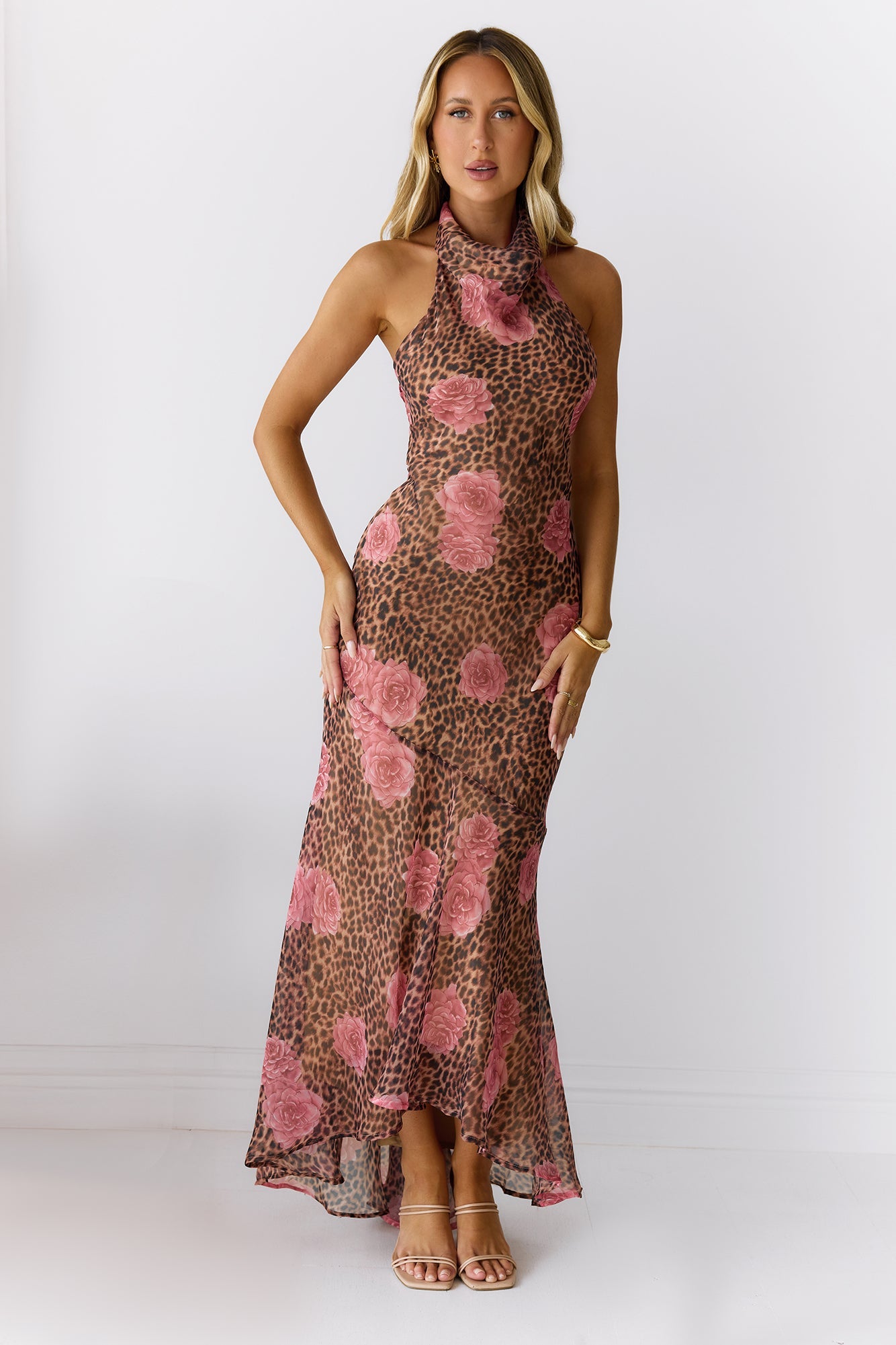 Savanna Rose Halter Maxi Dress Leopard