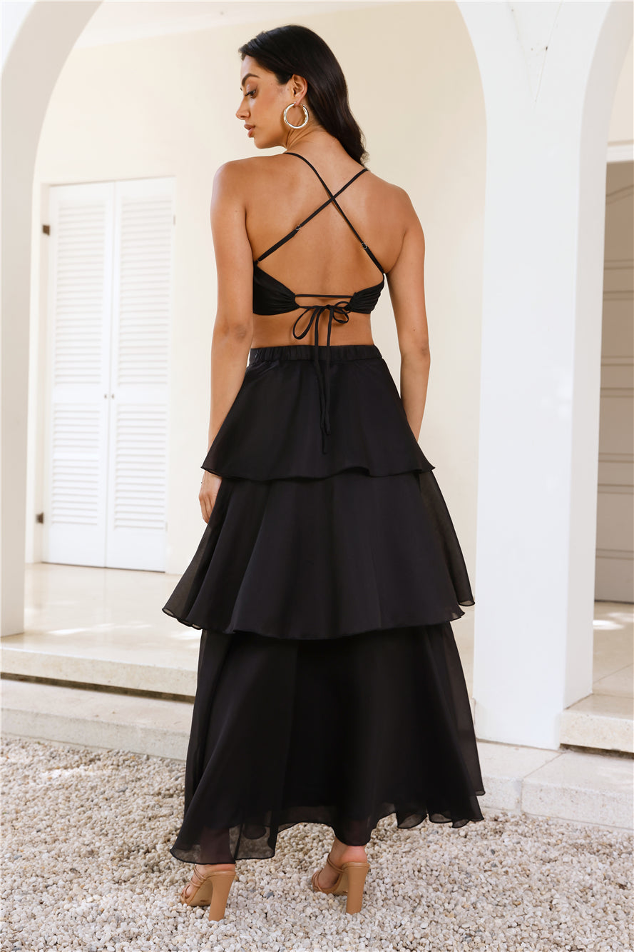 Two Becomes One Frill Maxi Skirt Black