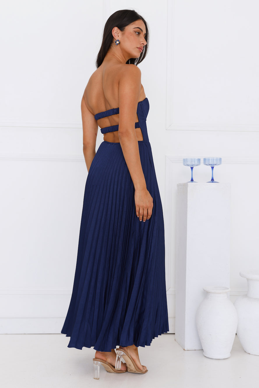 Sunflower Serenity Plisse Maxi Dress Navy