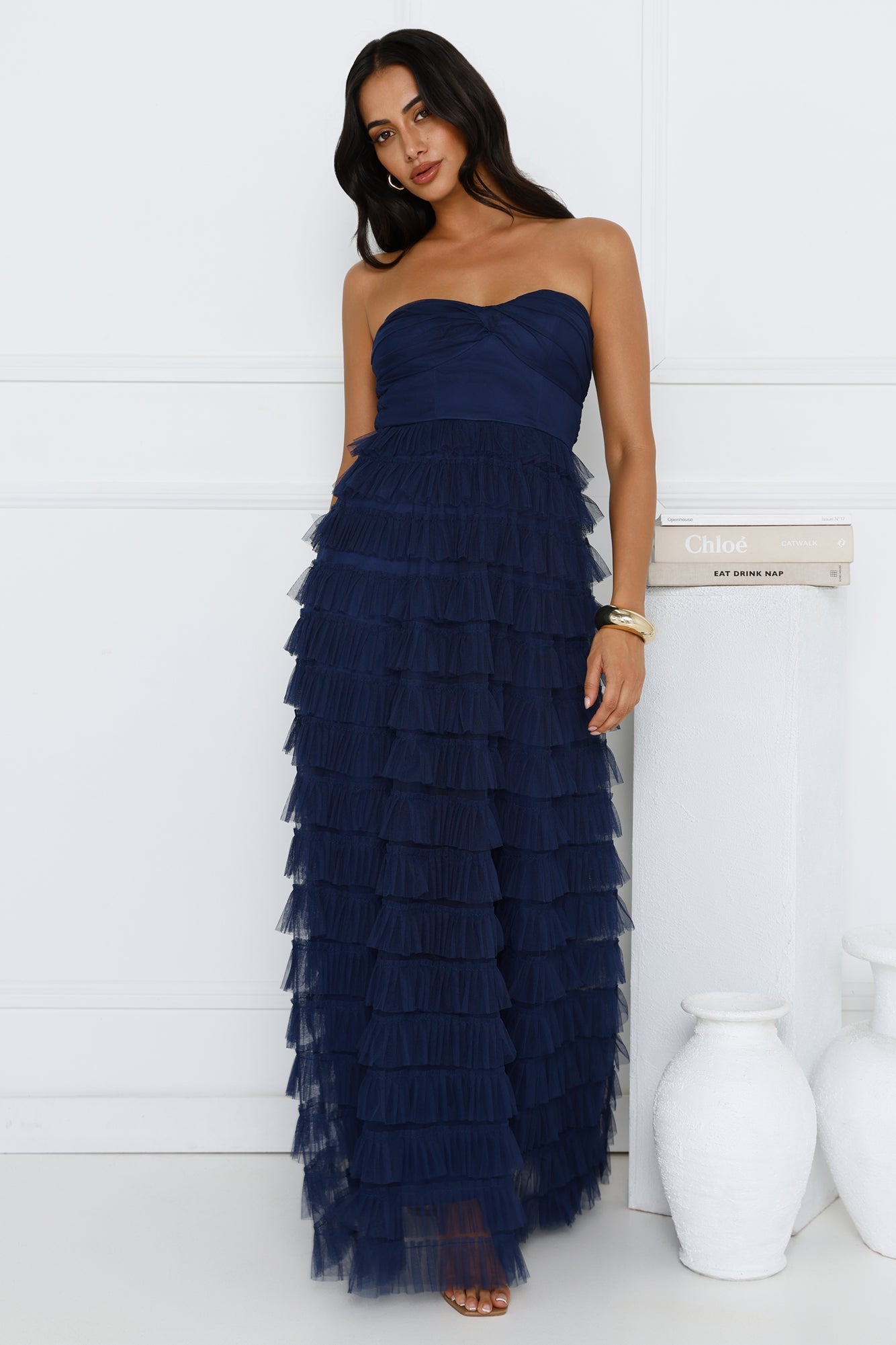 Lovers In Paris Strapless Tulle Maxi Dress Navy
