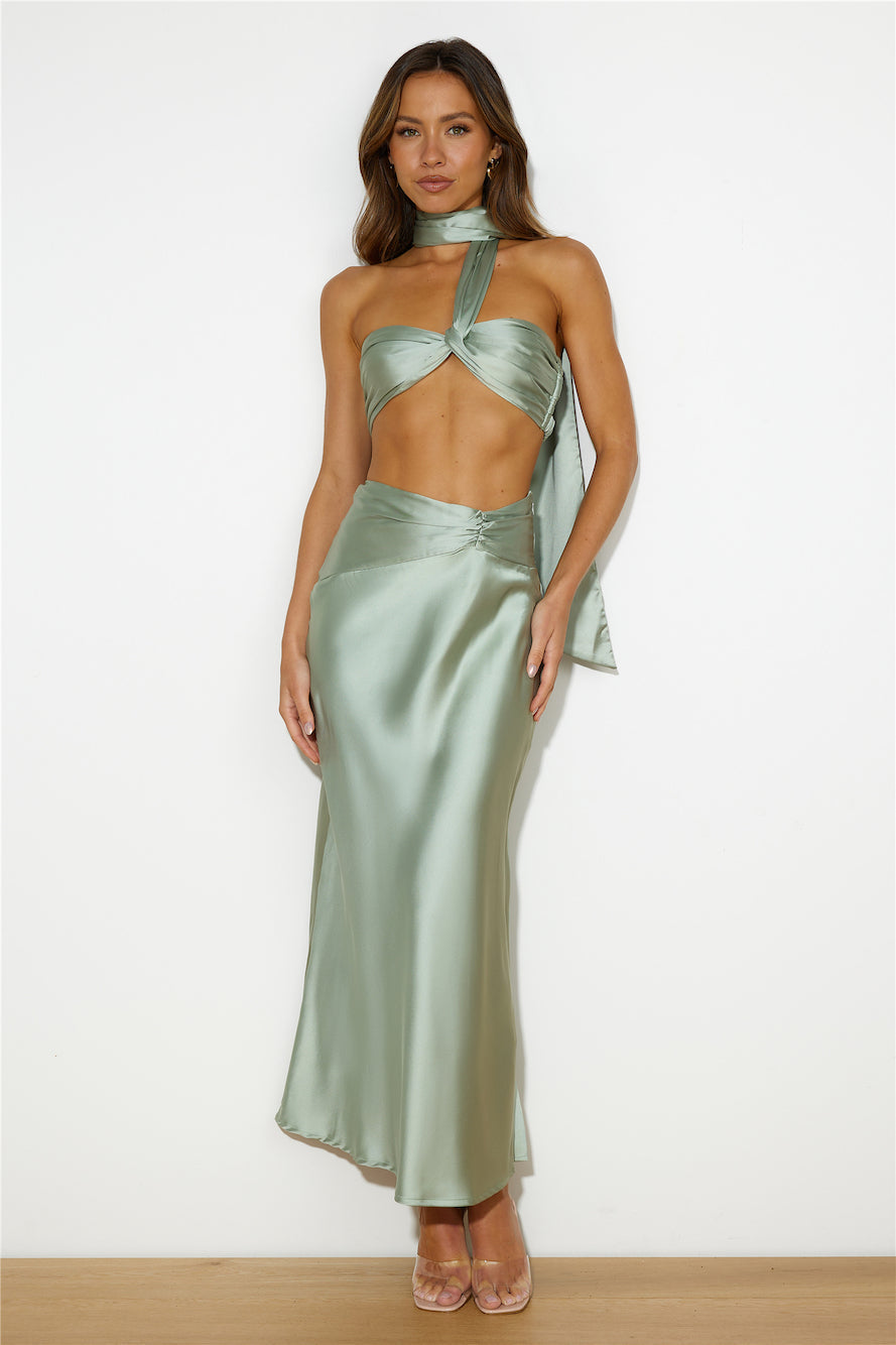 Ideal Vision Satin Crop Top Sage