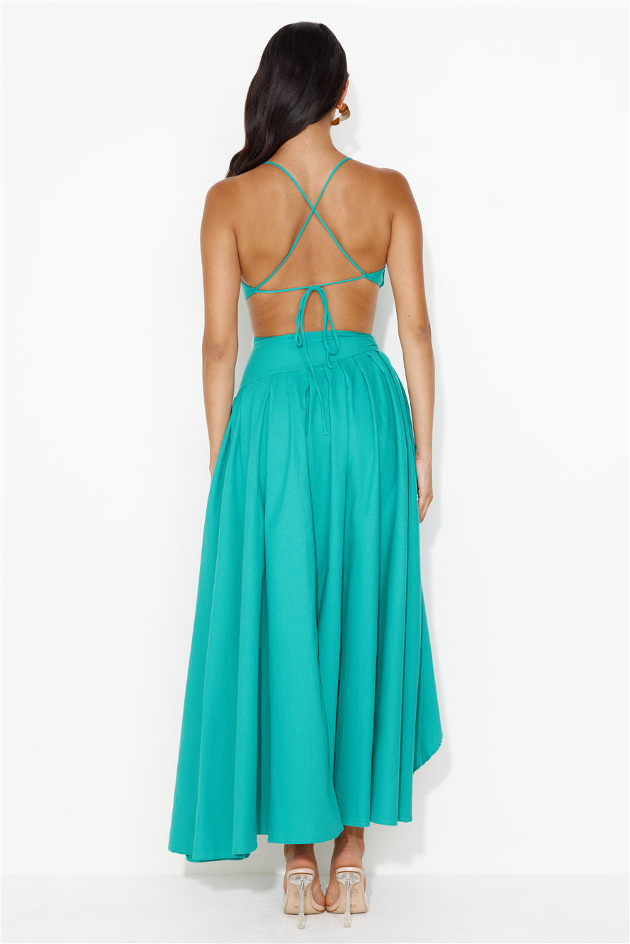 Frolicking Fields Midi Dress Green