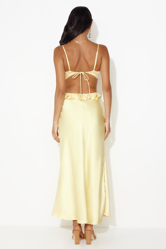 Impressed Satin Maxi Dress Yellow