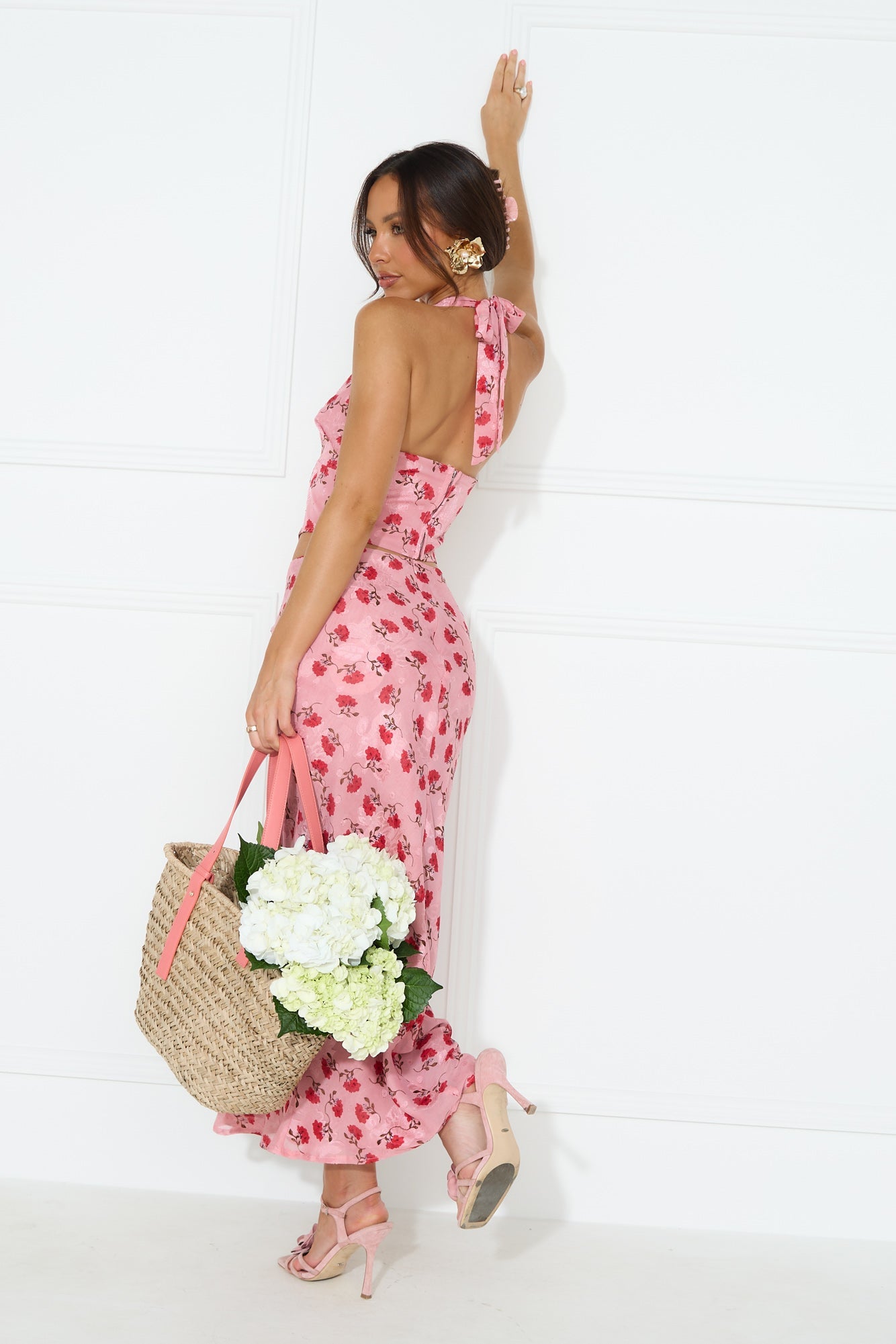 Valentine's Date Halter Crop Top Pink