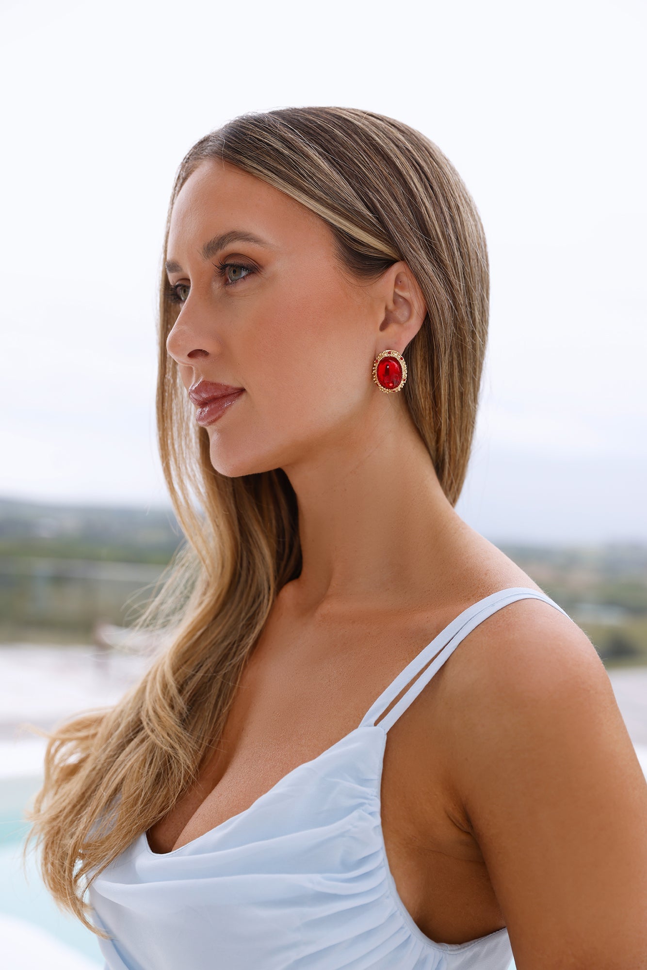 18k Gold Plated Velvet Ruby Gems Earrings Gold