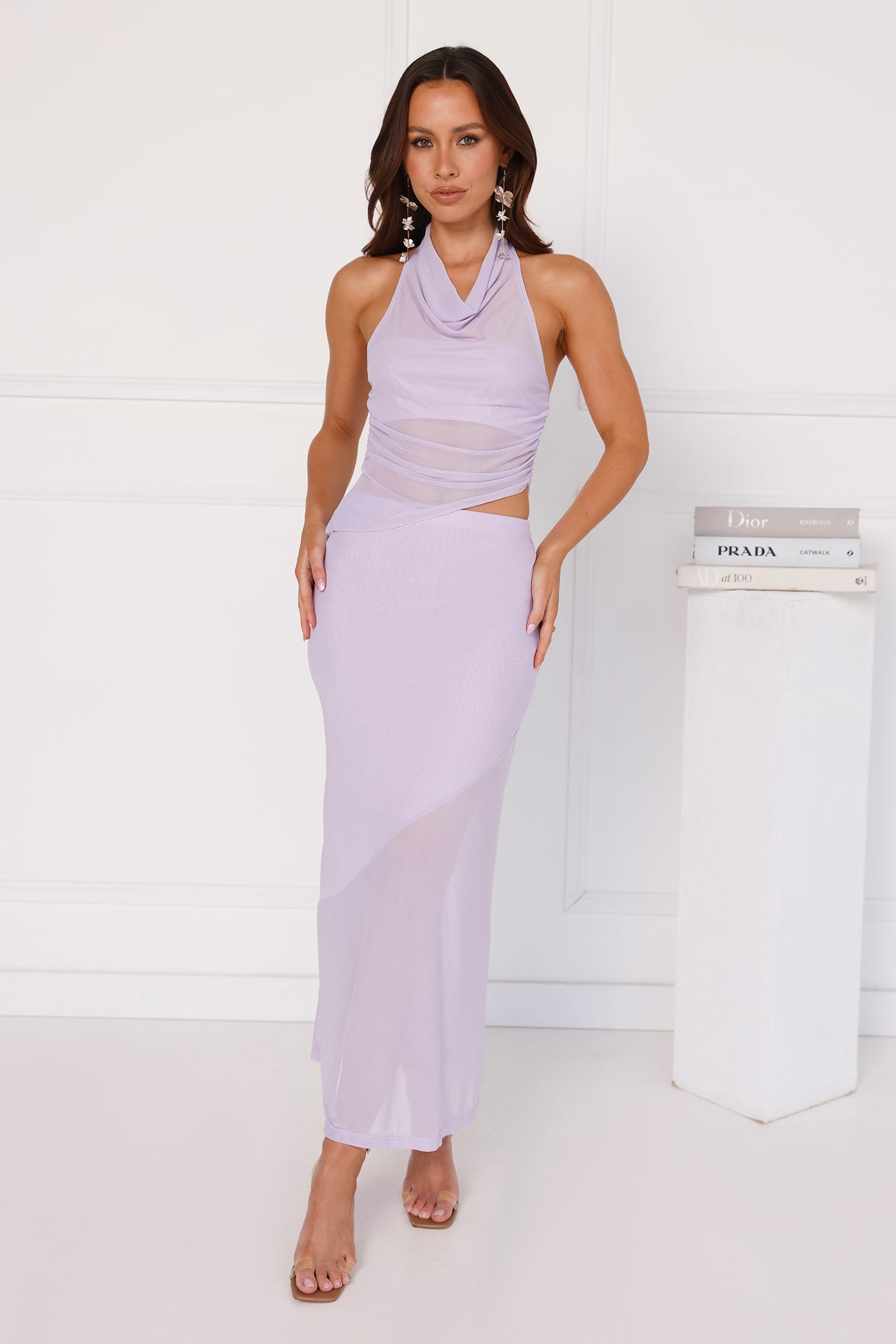 City Based Halter Mesh Crop Top Lilac