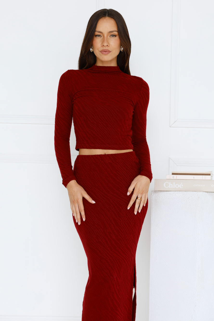 Velvet Whispers Long Sleeve Top Wine