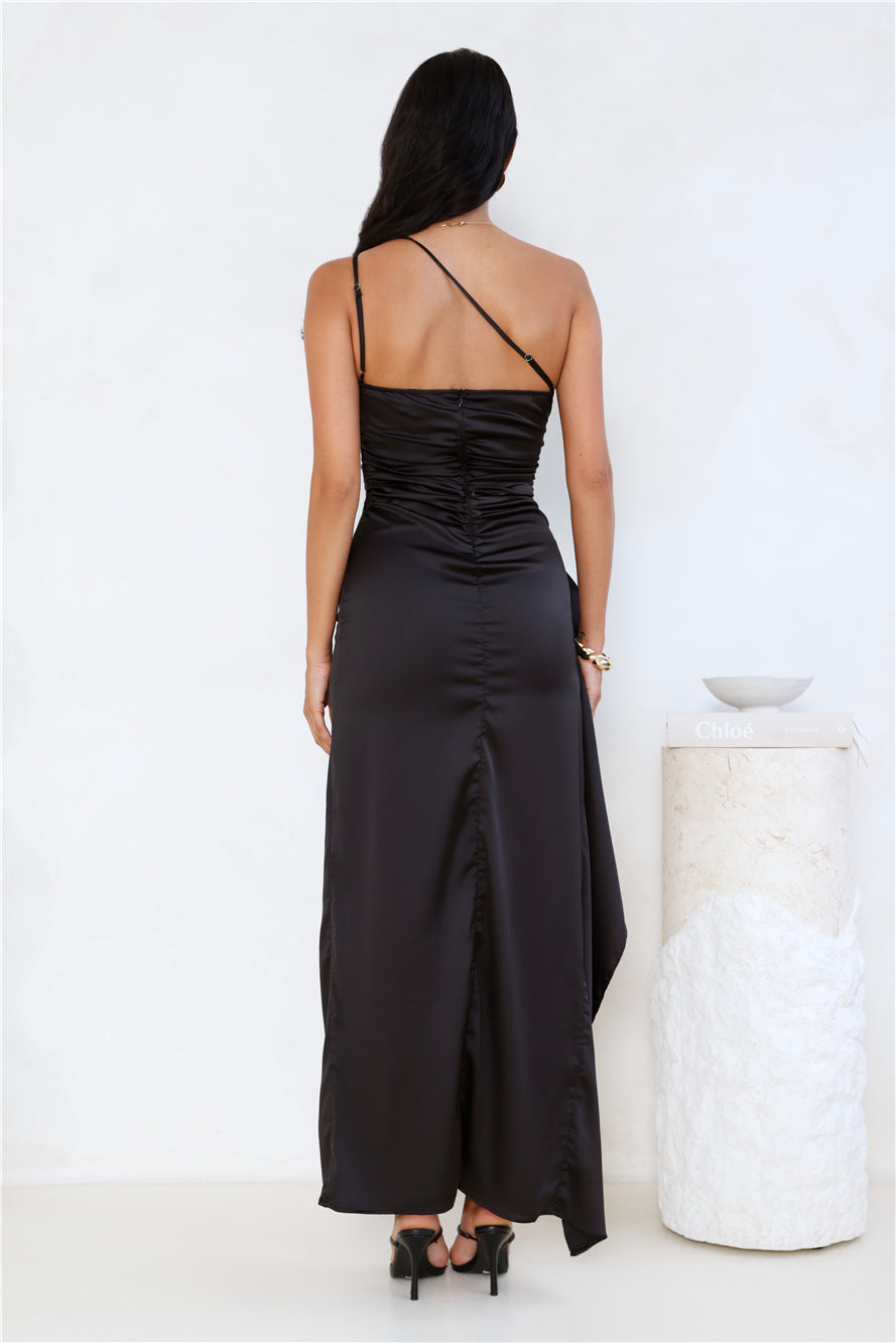 Extra Special One Shoulder Satin Maxi Dress Black