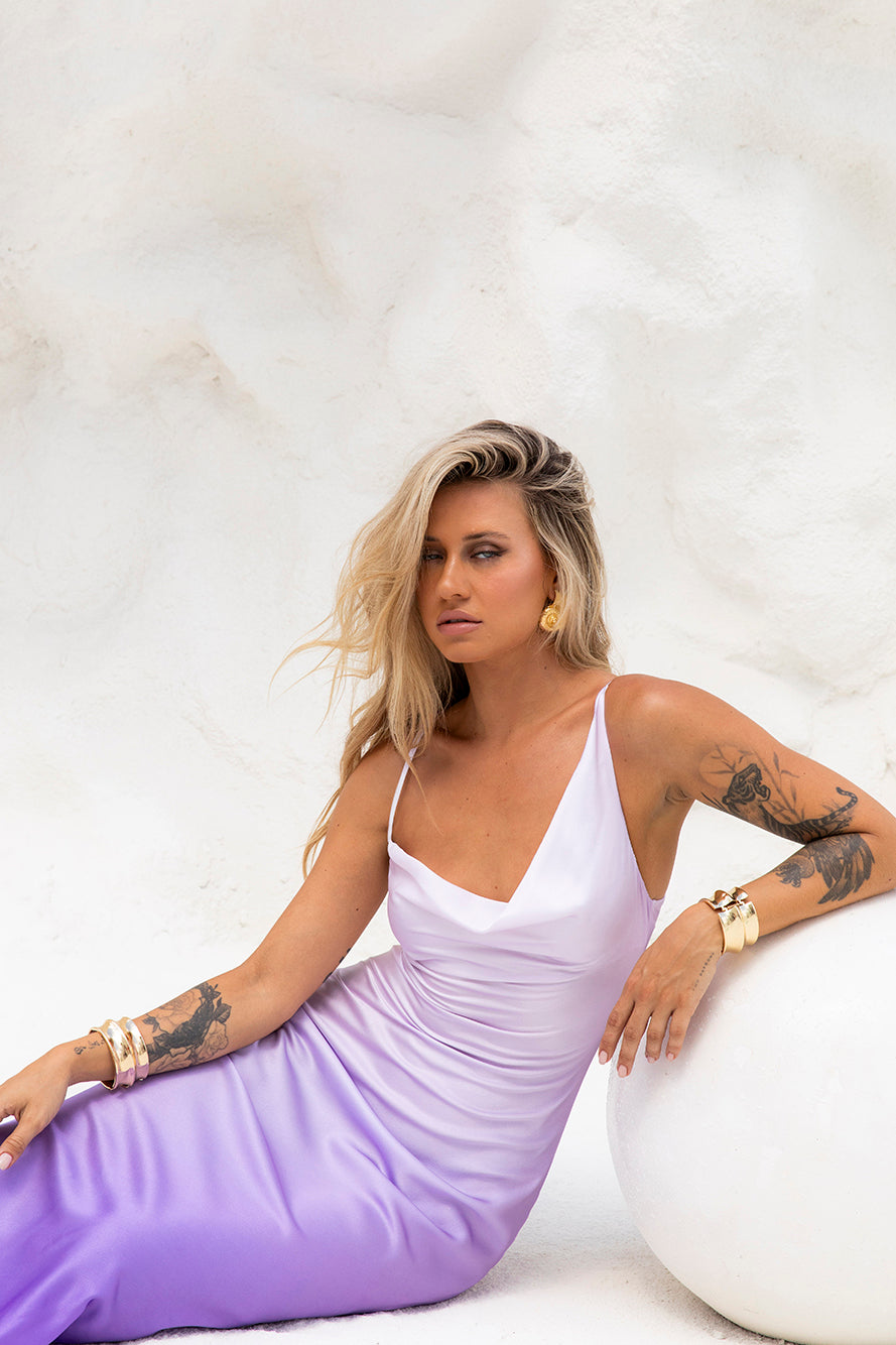 Sapphire Seascape Satin Maxi Dress Lilac