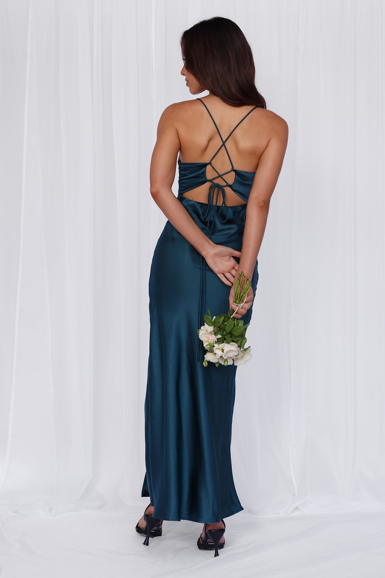 HELLO MOLLY The Sophia Satin Maxi Dress Teal
