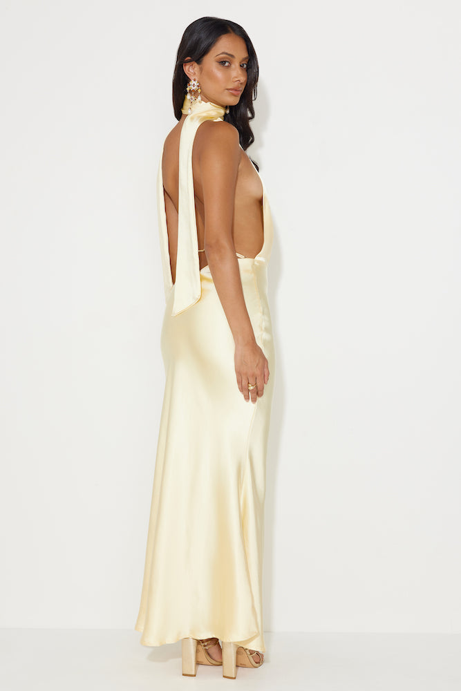 Slip On Class Satin Maxi Dress Yellow