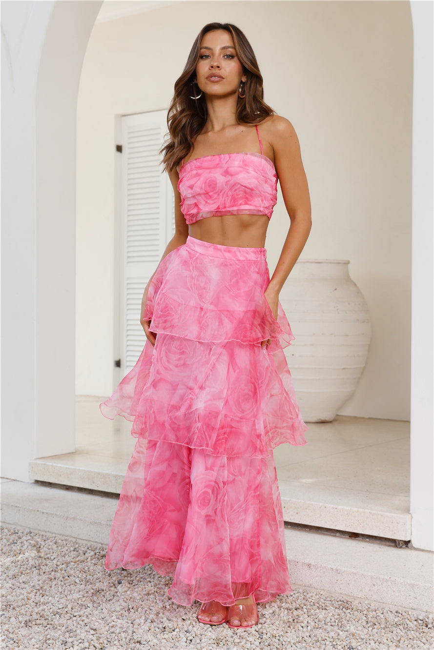 Worthy Of Roses Frill Maxi Skirt Pink